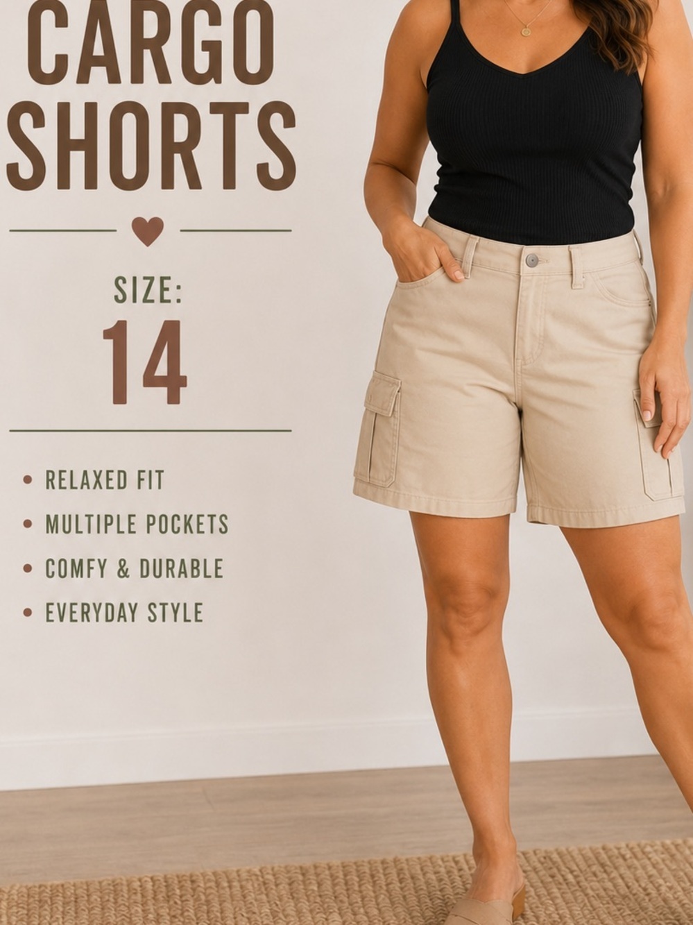 Gloria Vanderbilt Cream Casual Cargo Shorts size 14